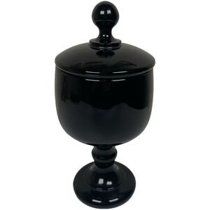 Vintage Indiana Glass Tiara Black Amethyst Glass Pedestal Lidded Candy Dish 10.5